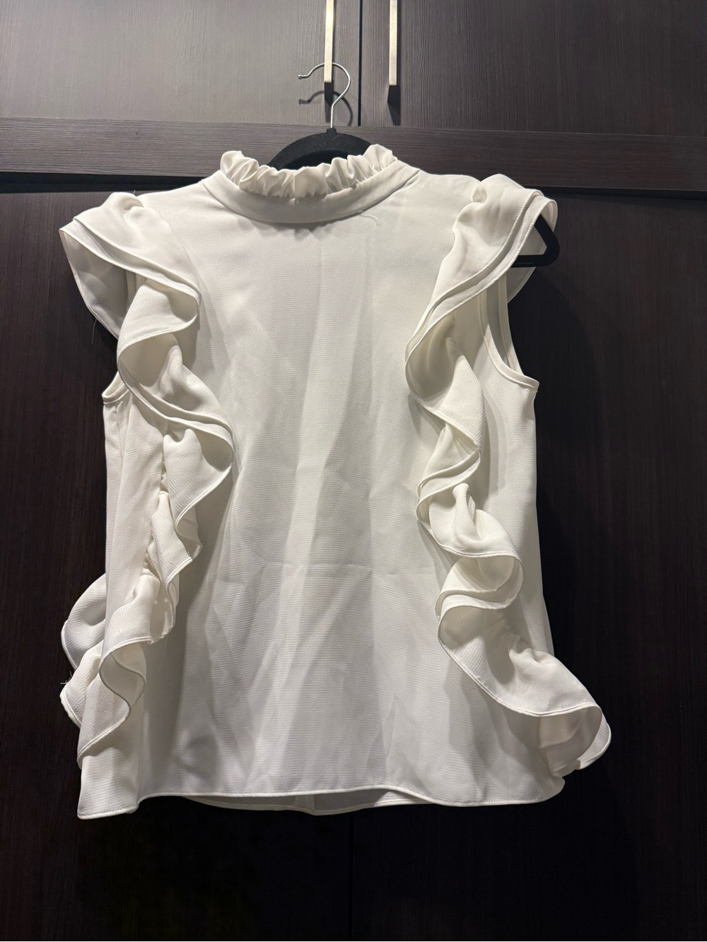 Gracia Cream Ruffle Mock Neck Sleeveless Top